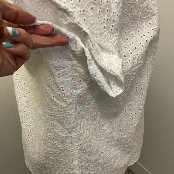 Alfred Dunner Women’s 20W White Eyelet Lace Detail Short Sleeve Blouse Top - Picture 5 of 11